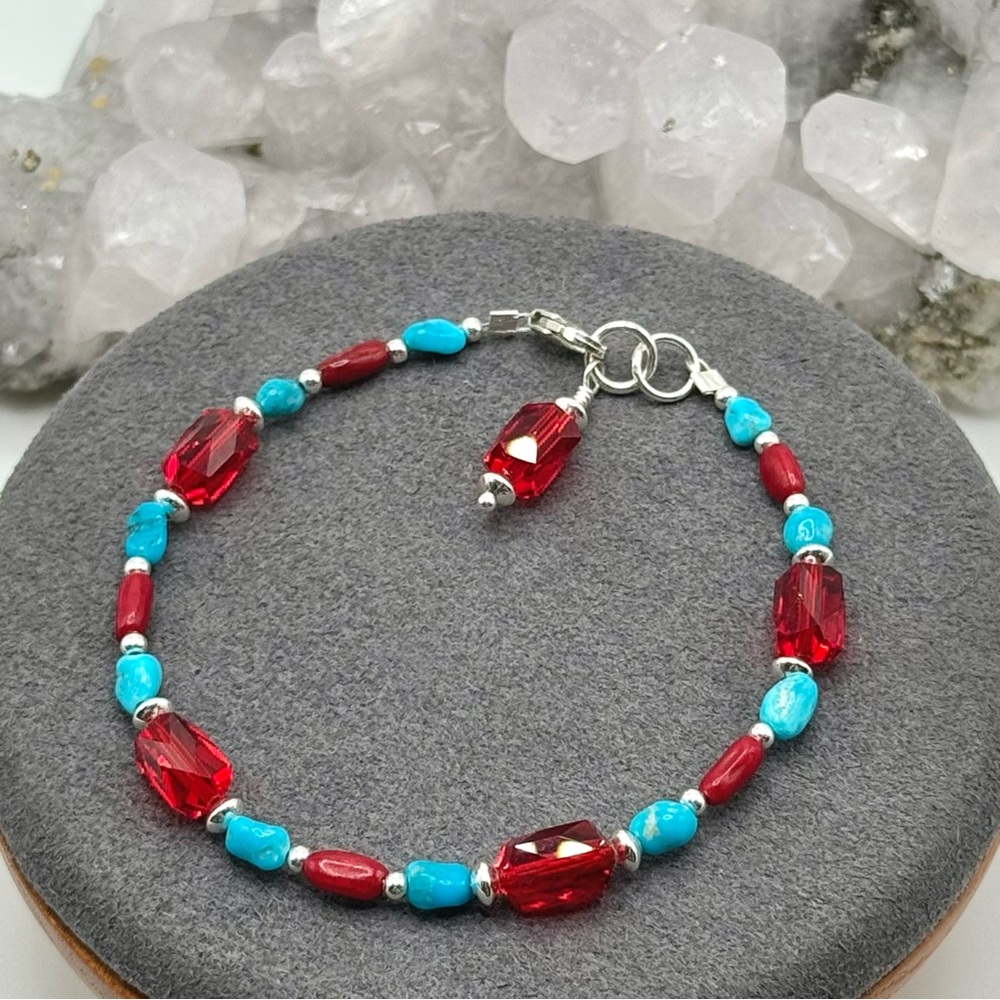 🩵REFINED Turquoise Coral Luxury Vintage Crystal Sterling Bracelet🩵